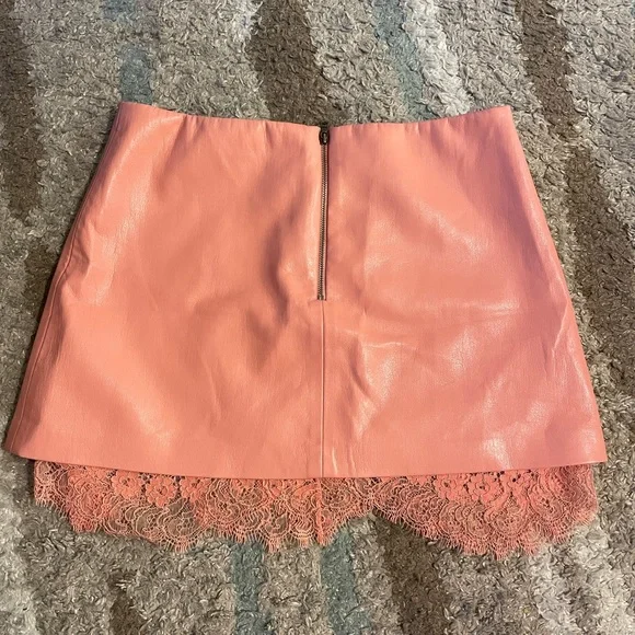 Alice + Olivia Lace Trim Faux Leather Miniskirt in Rose